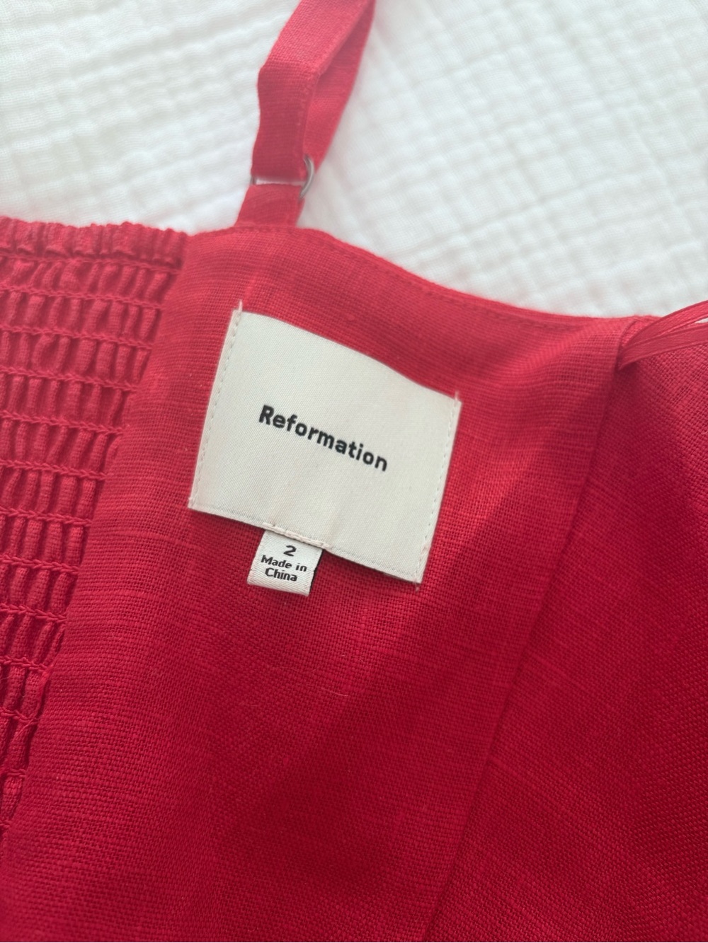 Reformation Katarin Linen Midi Dress Lipstick Red Lace Detail | US 2 UK 6 - Picture 10 of 14